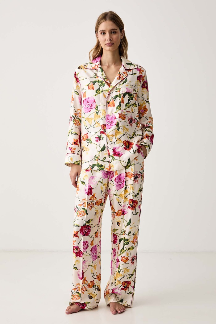 Kenzo Spodnie piżamowe damskie jedwabne FG62PA1239O5 beżowy AW26