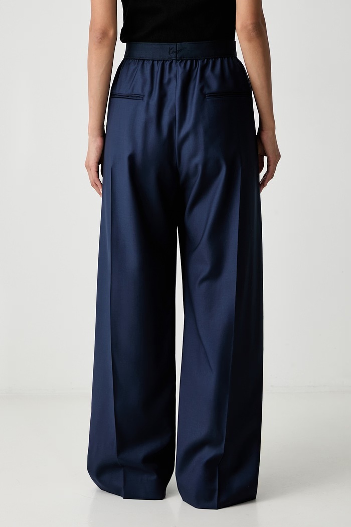 Odzież Kenzo spodnie wide leg damskie wełniane FG62PA3149TV granatowy