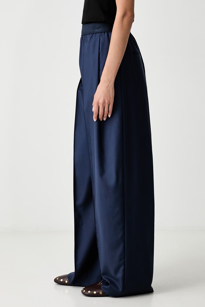 Kenzo spodnie wide leg damskie wełniane granatowy FG62PA3149TV