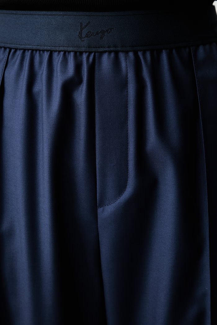 Kenzo spodnie wide leg damskie wełniane FG62PA3149TV granatowy