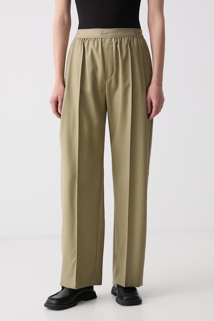 Kenzo spodnie wide leg wełniane damskie zielony FG62PA3149TV