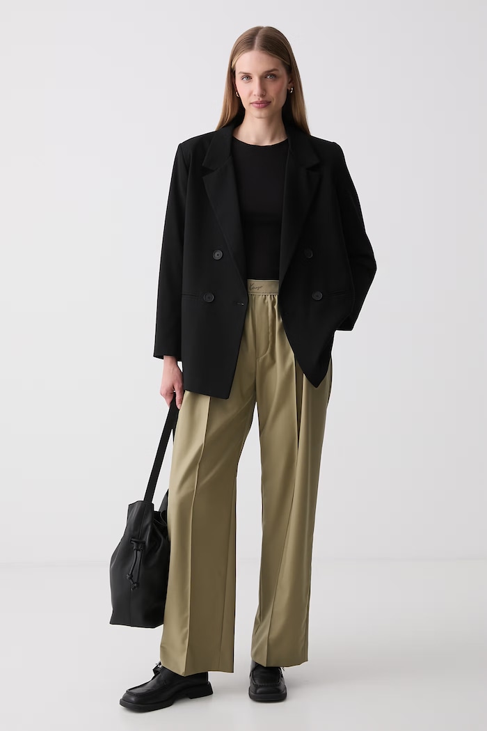 Kenzo spodnie wide leg wełniane damskie FG62PA3149TV zielony AW26
