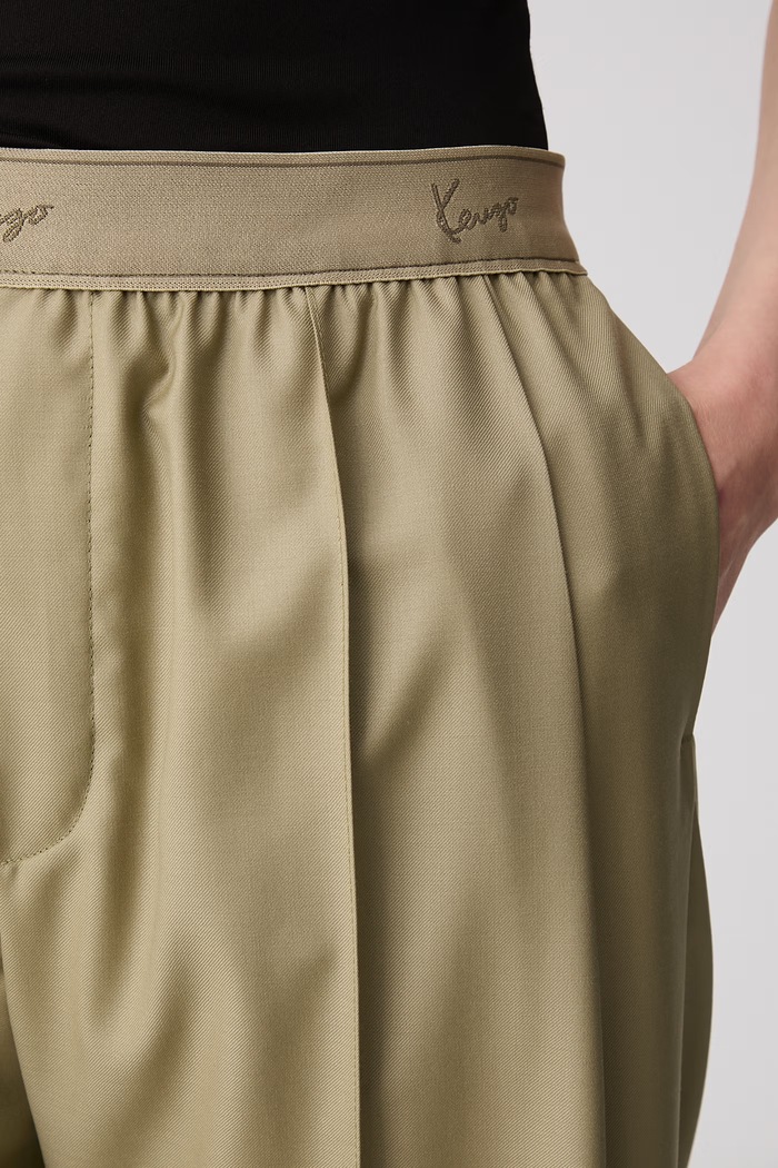 Kenzo spodnie wide leg wełniane damskie zielony FG62PA3149TV