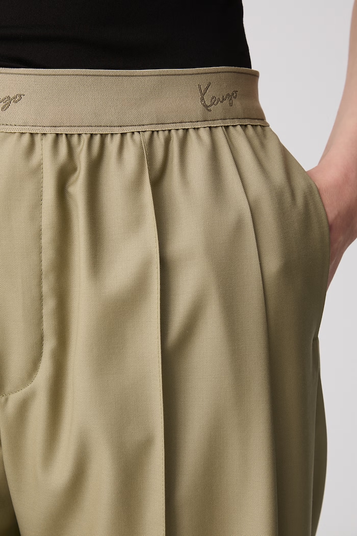 Kenzo spodnie wide leg wełniane damskie zielony FG62PA3149TV