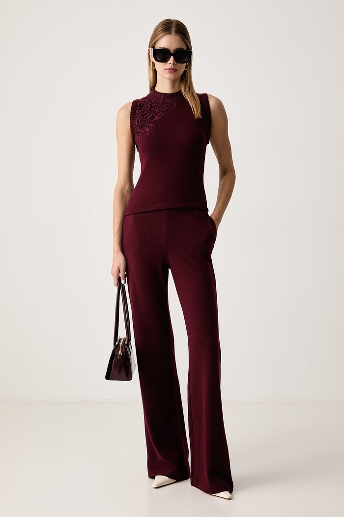 Ermanno Scervino LIFE Spodnie damskie z dodatkiem kaszmiru D494P708XJO bordowy AW26