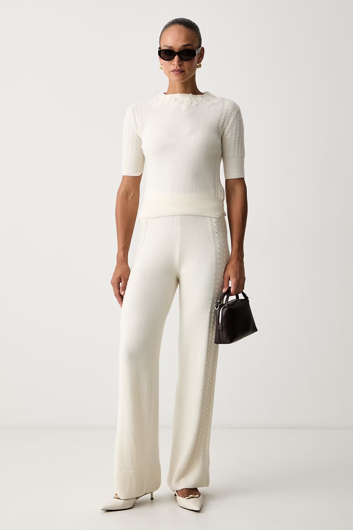 Ermanno Scervino LIFE spodnie dresowe damskie z wełną D494P501DYI beżowy AW26