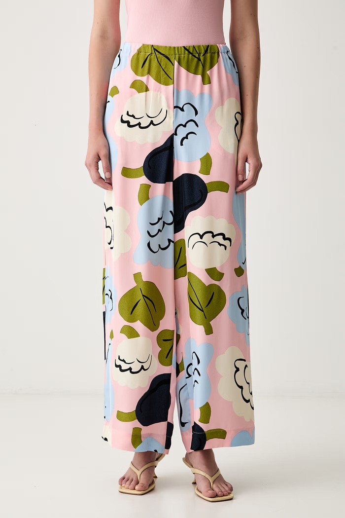 Marimekko spodnie wide leg damskie z wiskozy różowy 095978