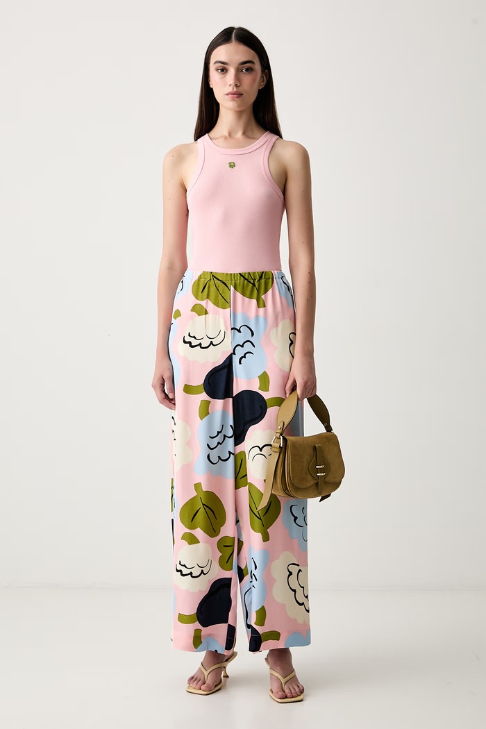 Marimekko spodnie wide leg damskie z wiskozy 095978 różowy AW26