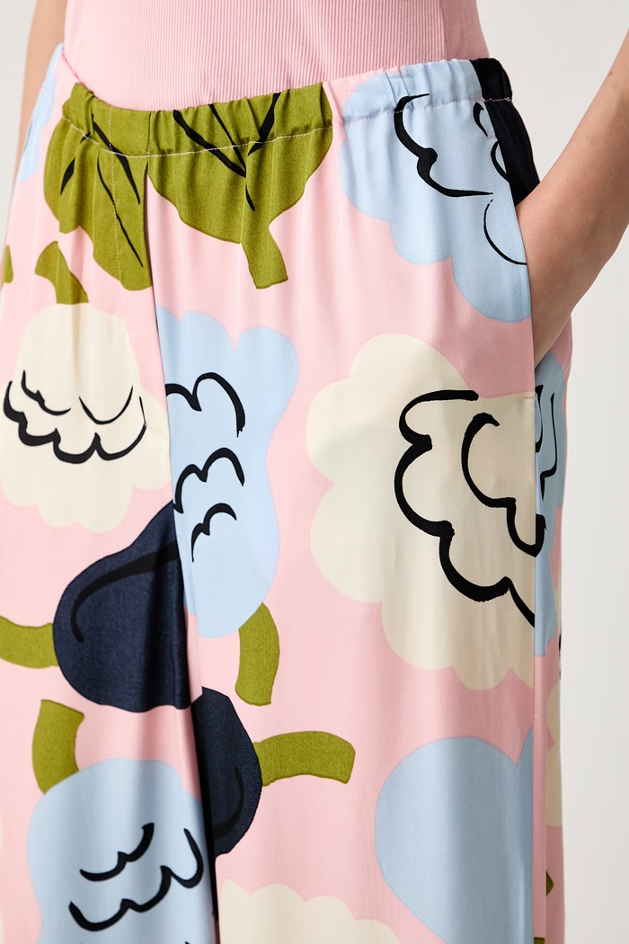 Marimekko spodnie wide leg damskie z wiskozy różowy 095978