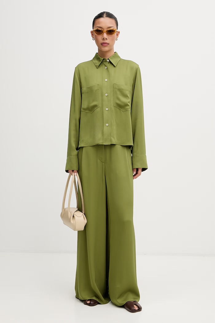 Marc O'Polo pantaloni wide leg pentru femei din vâscoză 5000014351 verde AW26