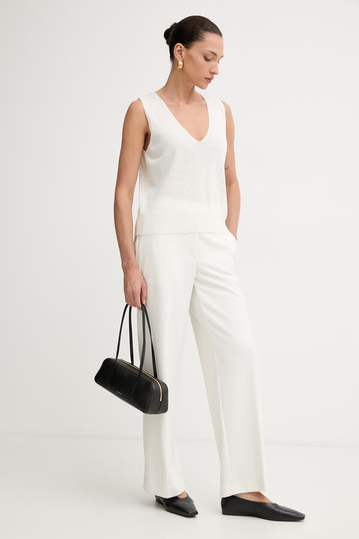 Calvin Klein spodnie straight damskie LV044F648G beżowy AW26