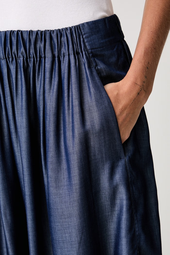 BOSS παντελόνι wide leg γυναικείο από lyocell Talini σκούρο μπλε 50567196