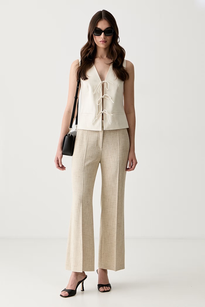 BOSS spodnie damskie z wiskozą Talia-Crop 50565073 beżowy AW26