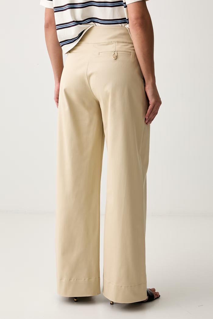 Ρούχα BOSS Orange παντελόνι wide leg γυναικείο βαμβακερό με ελαστάν C_Tawide 50563064 μπεζ