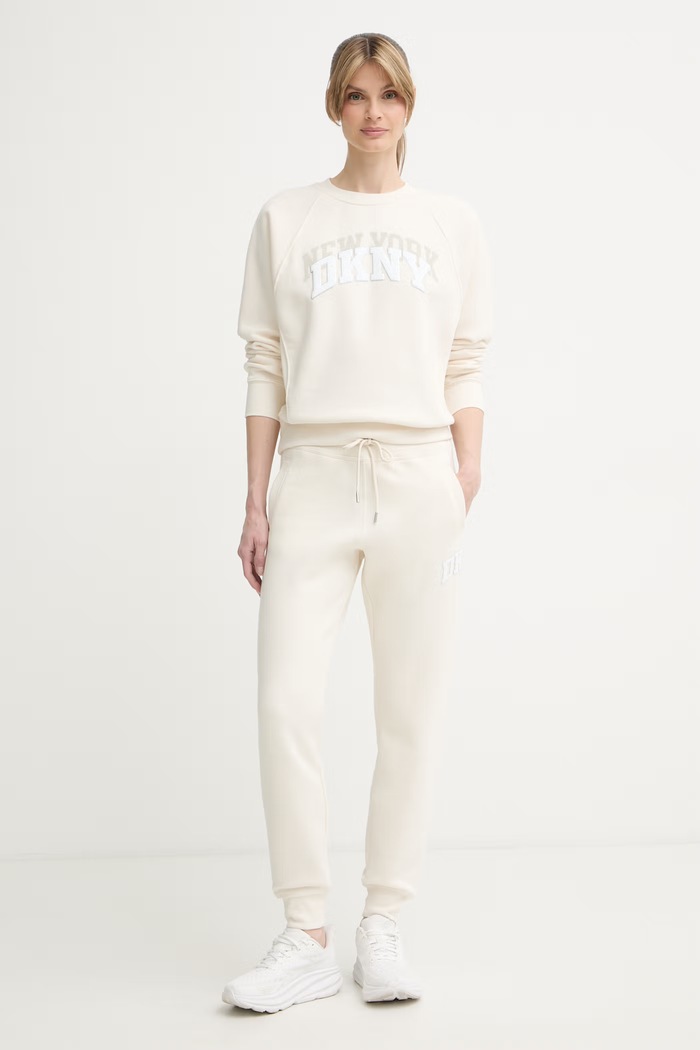 DKNY spodnie dresowe damskie z bawełną DP6P3896 beżowy AW26