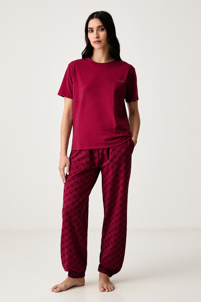 HUGO Spodnie lounge damskie z bawełną FLOKKY_PANT 50566682 czerwony AW26