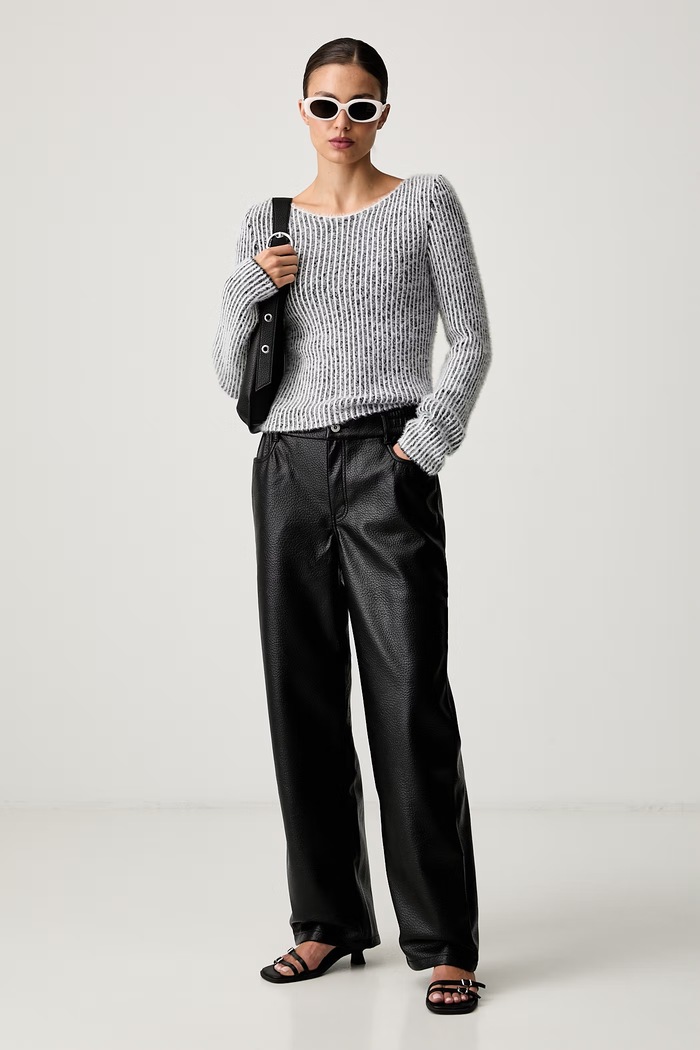 HUGO Blue hlače ženske iz imitacije usnja Hidaya-2_B 50568887 črna AW26