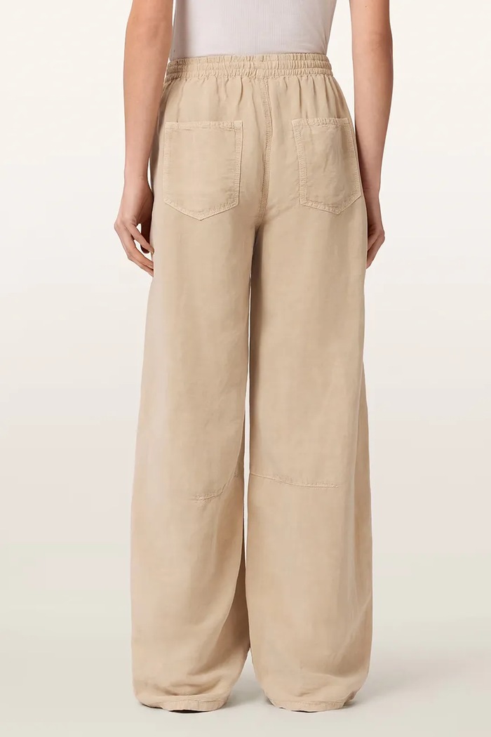 AllSaints Spodnie wide leg damskie z dodatkiem lnu JETT W070TE beżowy AW26