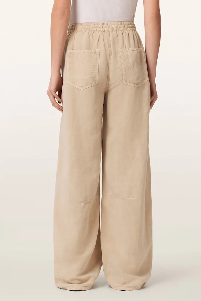 AllSaints Spodnie wide leg damskie z dodatkiem lnu JETT W070TE beżowy AW26