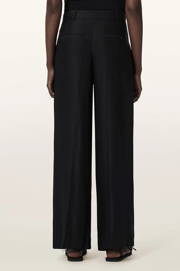 AllSaints nohavice wide leg dámske s ľanom CHARLEY W050QE čierna AW26
