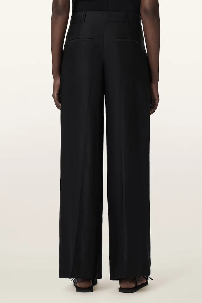 AllSaints nohavice wide leg dámske s ľanom CHARLEY W050QE čierna AW26