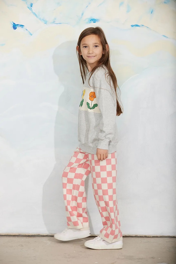 Mini Rodini spodnie wide leg dziecięce bawełniane Chess 25730150 różowy