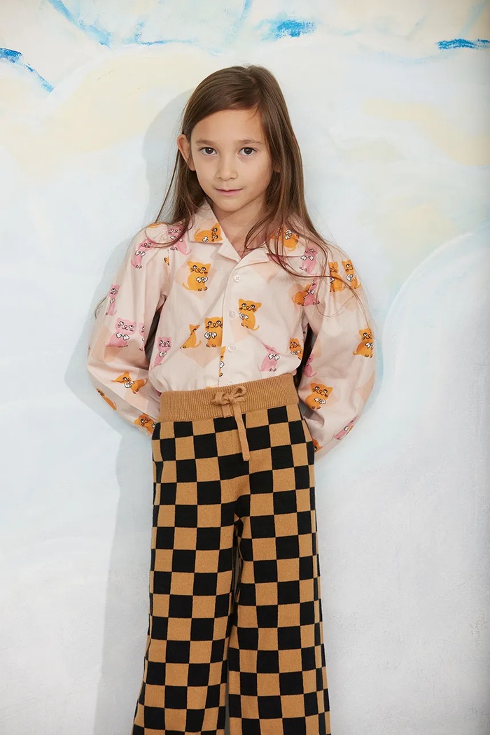 Mini Rodini spodnie wide leg dziecięce bawełniane Chess 25730150 brązowy
