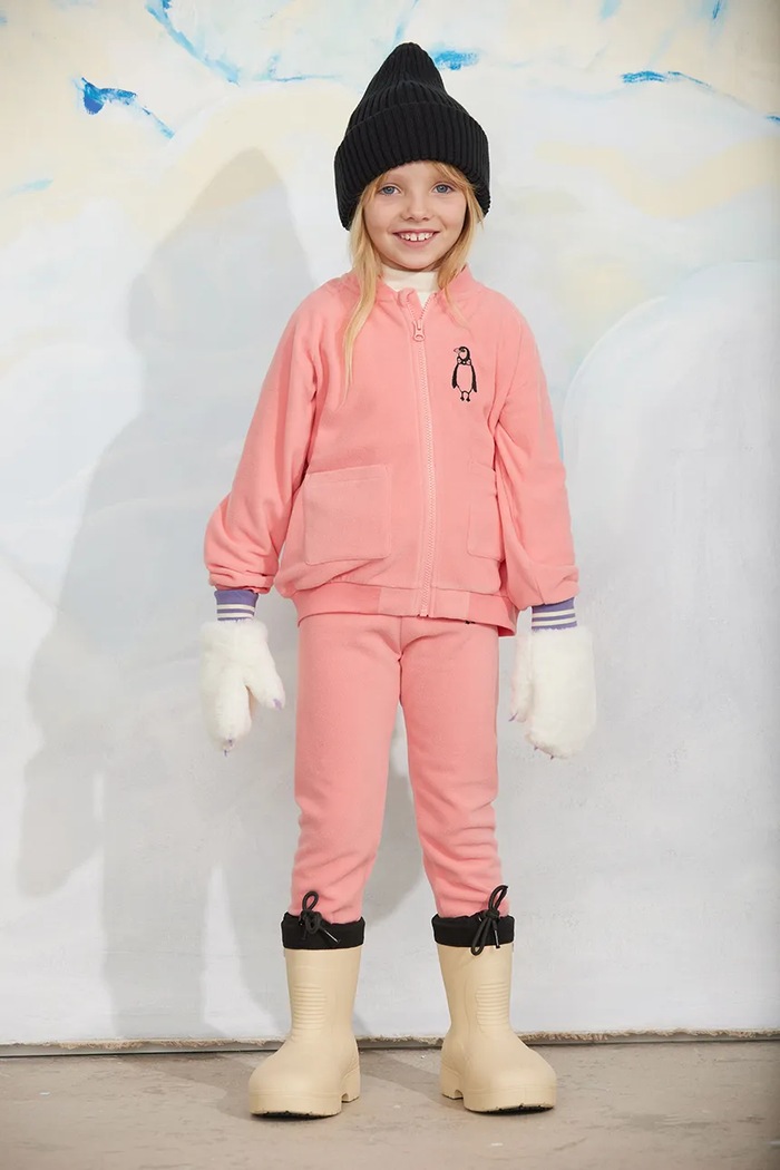 Mini Rodini spodnie dresowe dziecięce polarowe Penguin 11000360 różowy