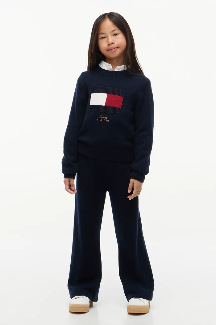 Dziewczynka Tommy Hilfiger Spodnie dziecięce z dodatkiem wełny KG0KG09711.9BY2 granatowy