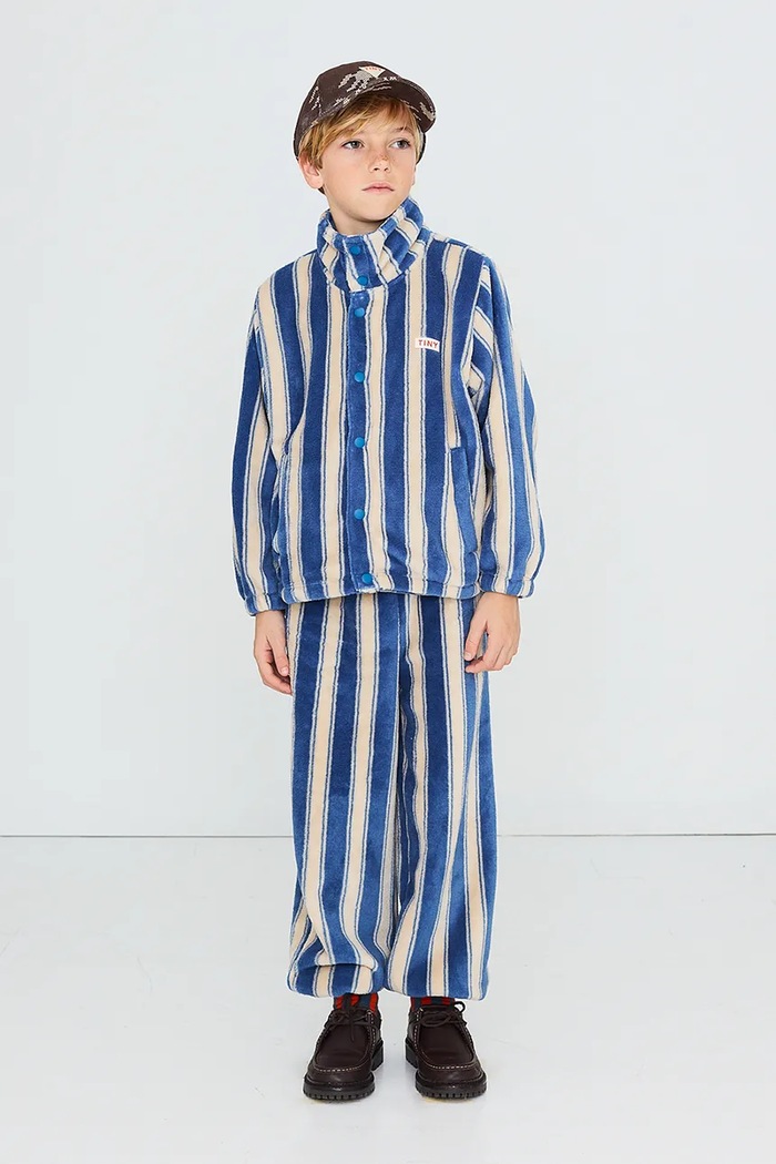 Tinycottons tepláky dětské fleecové BLUE RETRO STRIPES POLAR SWEATPANT modrá AW26.257