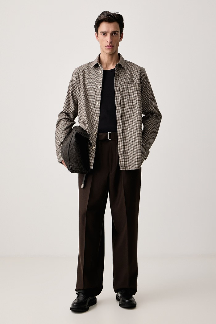 Officine Generale Nohavice pánske vlnené NASH W26MTLG462 hnedá AW26