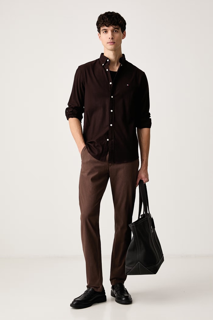 Mos Mosh Spodnie chinos męskie z bawełną Hunt 511640 brązowy AW26