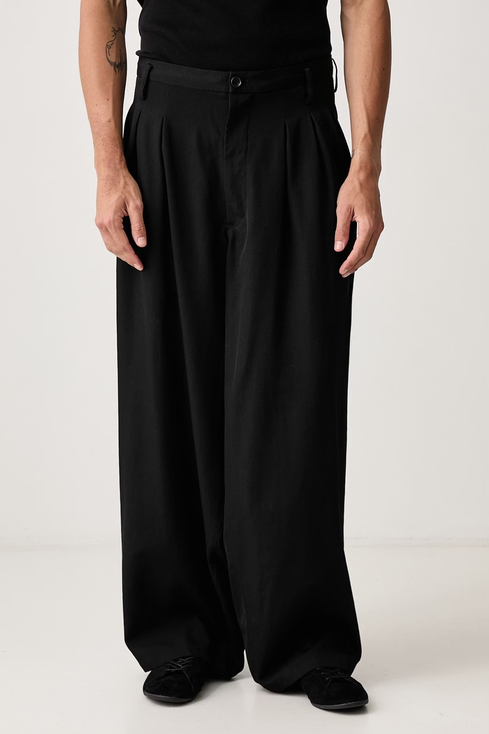 Yohji Yamamoto 12 TUCKS spodnie garniturowe wełniane męskie czarny KN3675