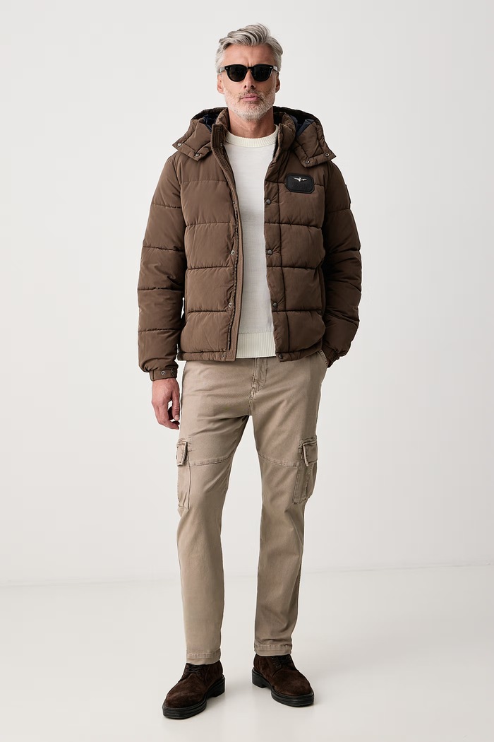 Aeronautica Militare Spodnie cargo męskie bawełniane z elastanem PA1745UCT04396 beżowy AW26