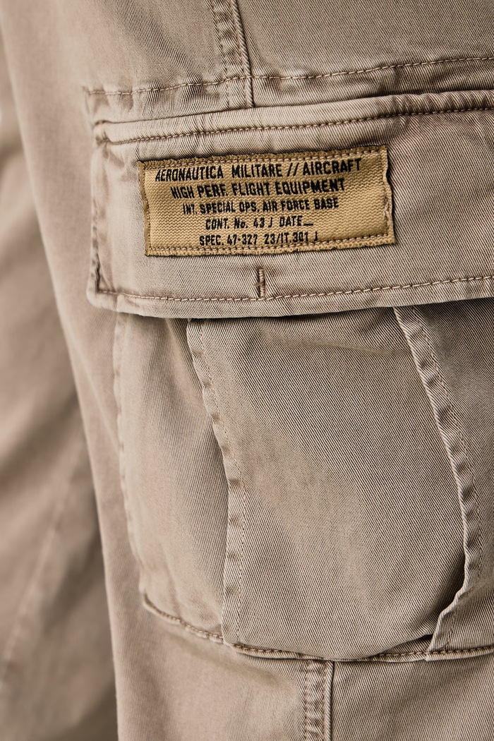 Spodnie cargo męskie bawełniane z elastanem Aeronautica Militare PA1745UCT04396 beżowy