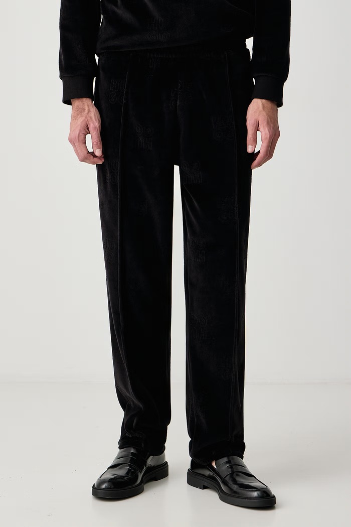 HUGO Nohavice loungewear pánske s bavlnou VELORO PANTS čierna 50571208