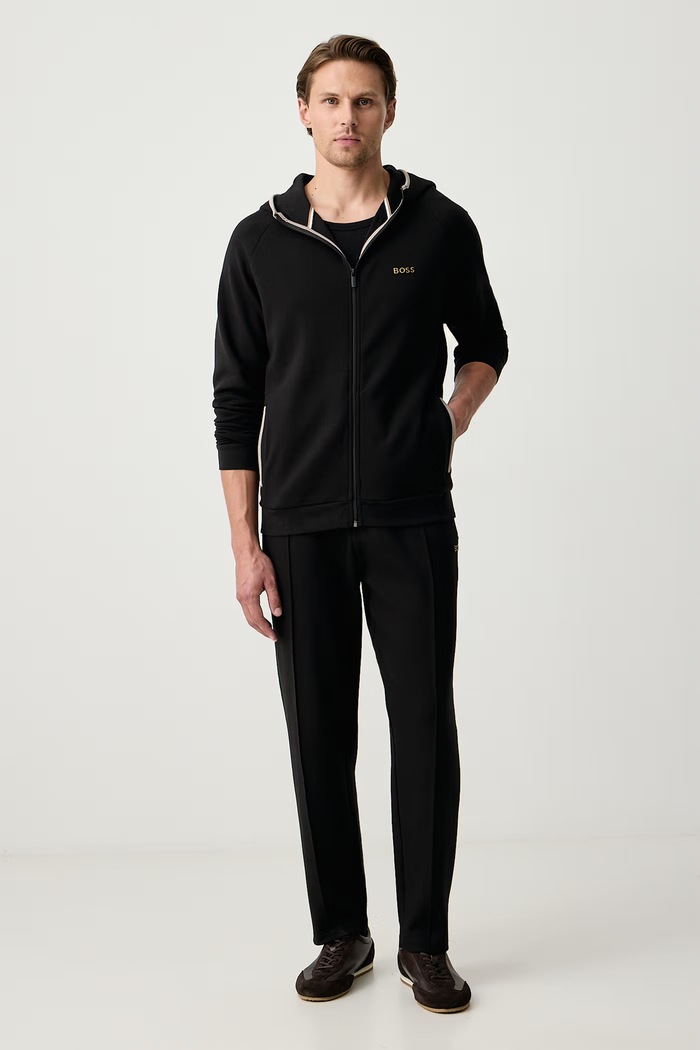 BOSS Loungewear hlače moške z bombažem Sense Pants 50570557 črna AW26