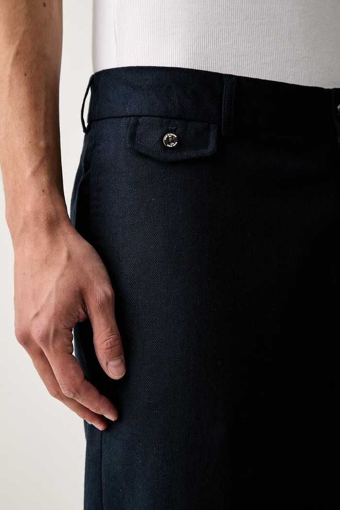 Scotch & Soda spodnie męskie z dodatkiem lnu granatowy 183544