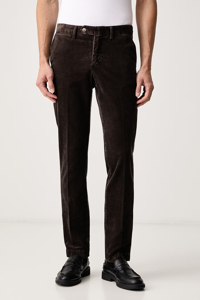 Hackett London Spodnie chinos męskie sztruksowe brązowy HM2100164R