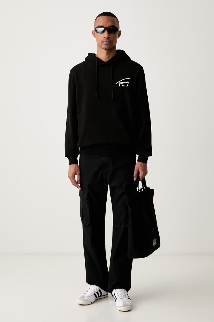 Tommy Jeans hlače cargo muške pamučne DM0DM23710 crna AW26