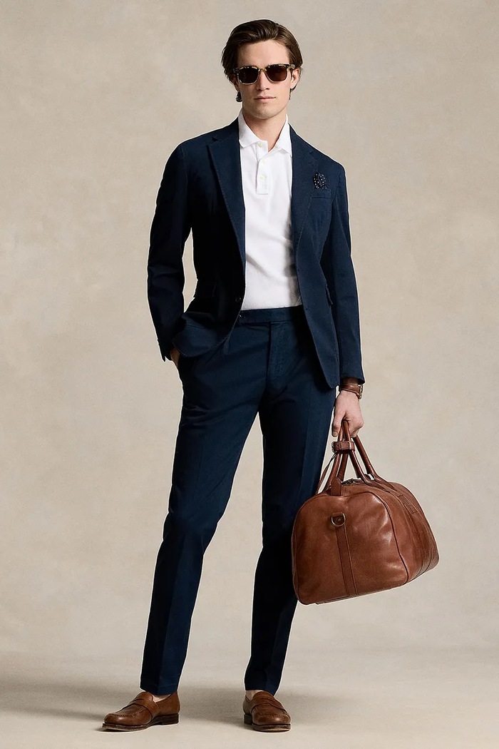 Odzież Polo Ralph Lauren spodnie męskie z bawełną 715919475 granatowy
