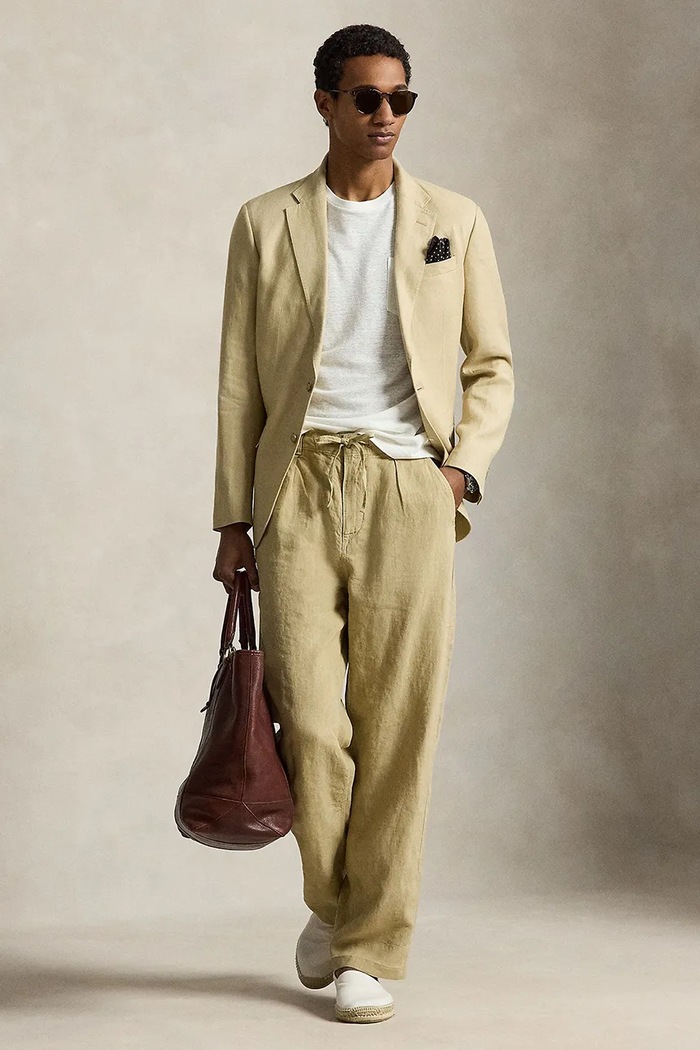 Odzież Polo Ralph Lauren spodnie męskie lniane 710971941 beżowy