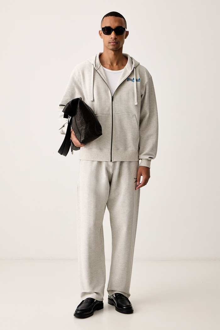 Kenzo Spodnie dresowe męskie bawełniane z elastanem FG65PA5614MX szary AW26
