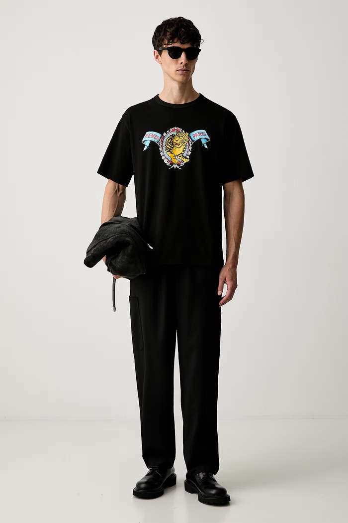 Kenzo spodnie regular męskie wełniane FG65PA5209TV czarny AW26