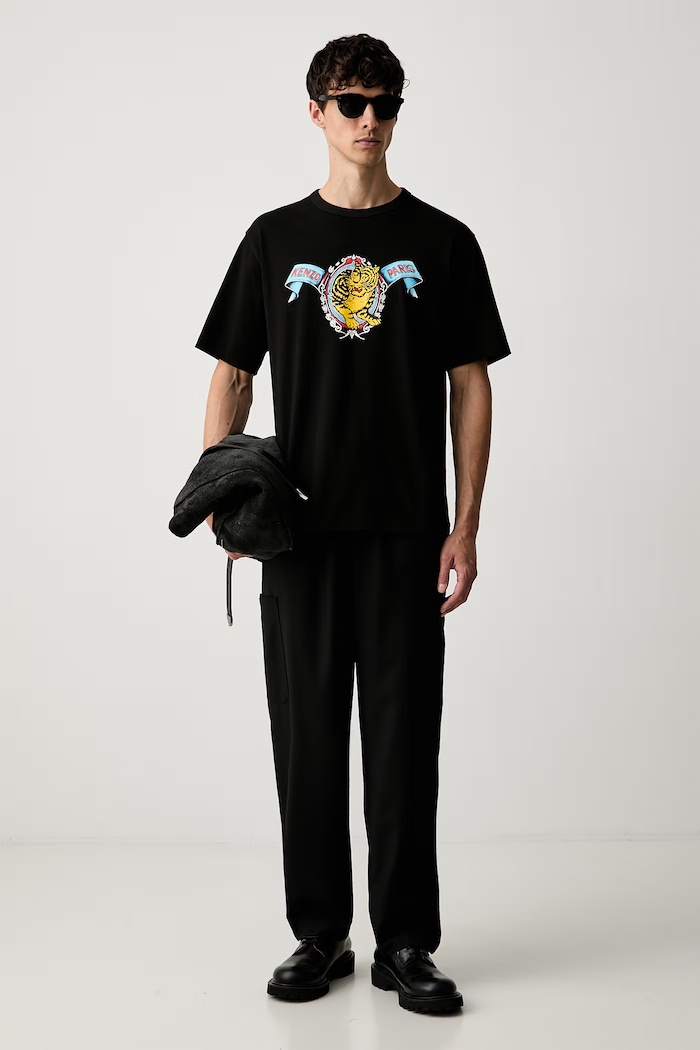 Kenzo spodnie regular męskie wełniane FG65PA5209TV czarny AW26