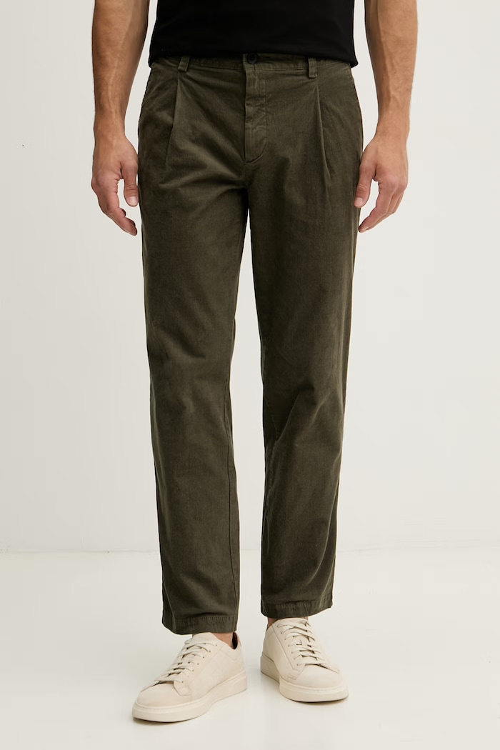 BOSS Orange nohavice pánske menčestrové Chino Pleated_3 zelená 50565136