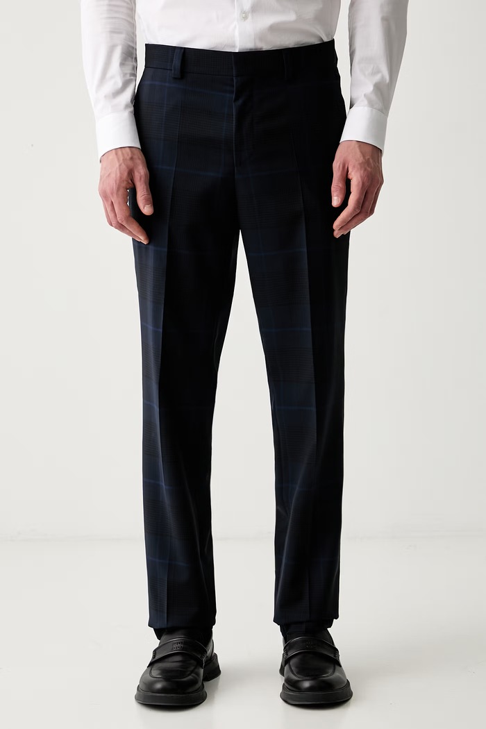 HUGO spodnie slim fit męskie wełniane Hogan263X granatowy 50569204