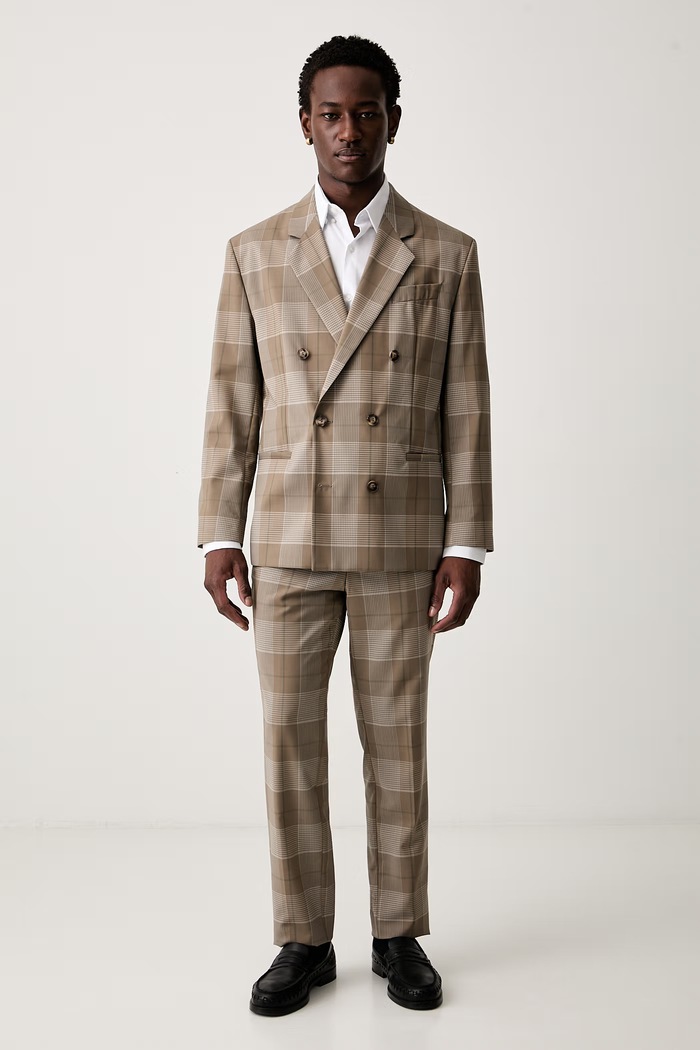HUGO spodnie slim fit męskie wełniane Hogan263X 50569204 brązowy AW26