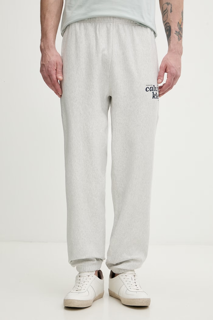 Calvin Klein Jeans pantaloni de trening pentru bărbați, cu bumbac gri LV04LG216G