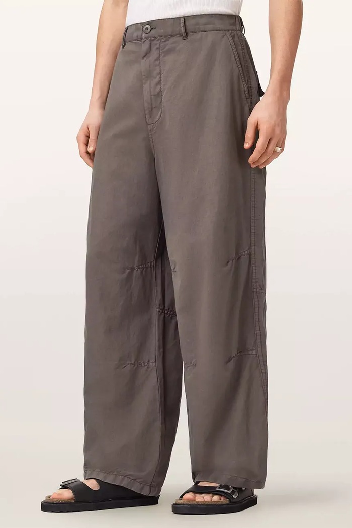 AllSaints spodnie męskie z lnem ECHO szary M032TE